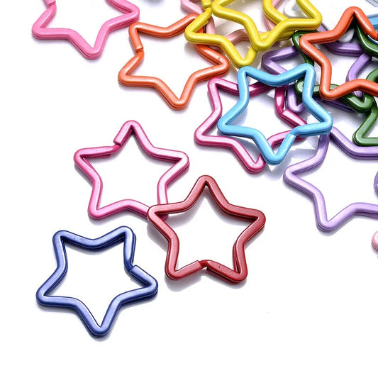 Star Key Ring 30x35mm Colorful Planted Key Circle Ring Big Star Key Split Rings For Making Keychain Connector Chain