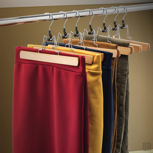 1 PC A One High-Grade Wooden Pants Hangers with Clips Non Slip Skirt Hangers, Smooth Finish Solid Wood Jeans/Slack Hanger with 360° Swivel Hook - Pants Clip Hangers for Skirts, Slacks - Clamp Hangers