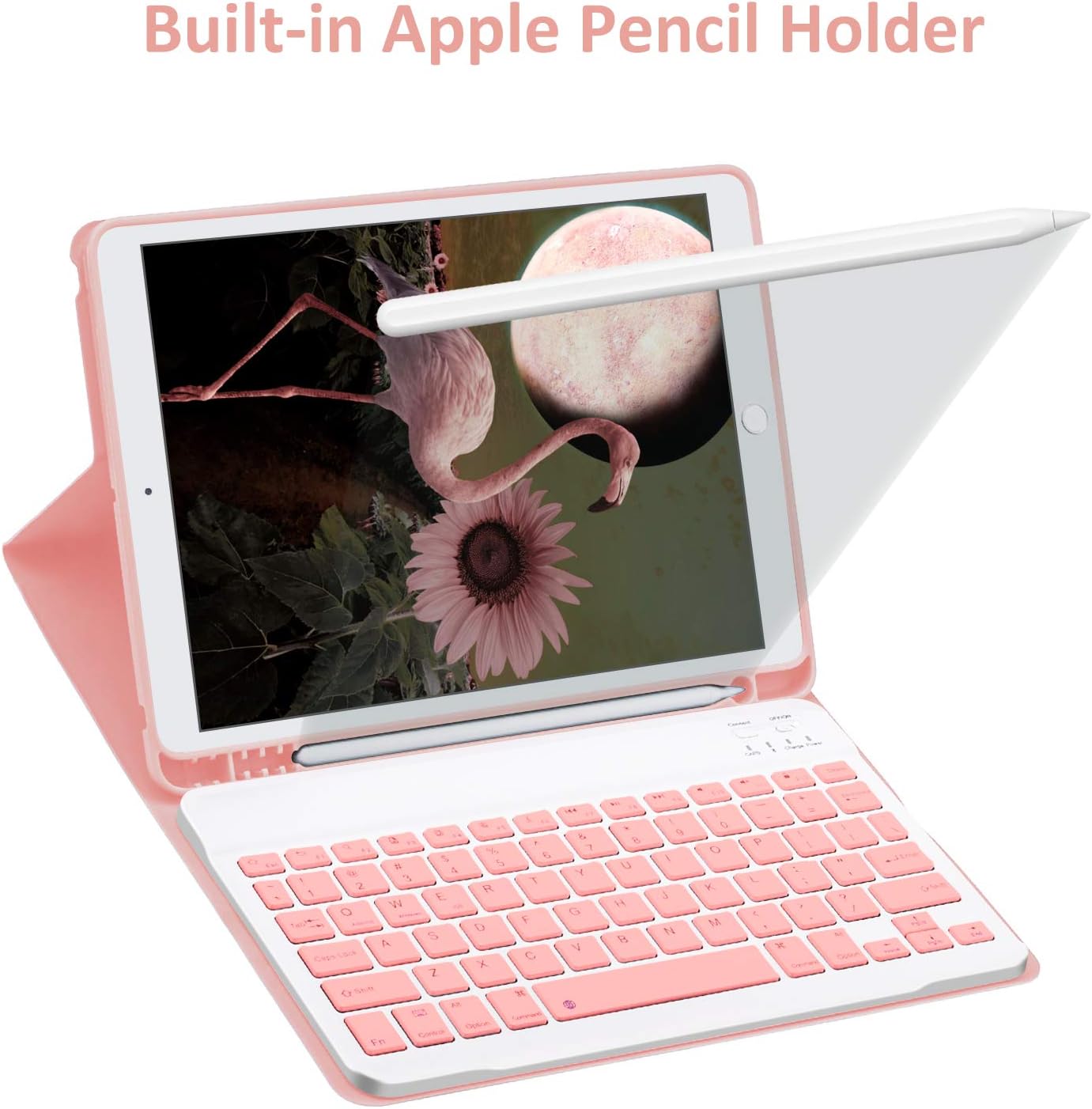 Keyboard & Case for Apple Tab 9th Generation 2021/2020/2019 10.2 inch Wireless Keyboard & Cover with Pencil Holder, 7th / 8th Generation Bluetooth Key board with Magnetic Detachable-Pink color (Tab not included)