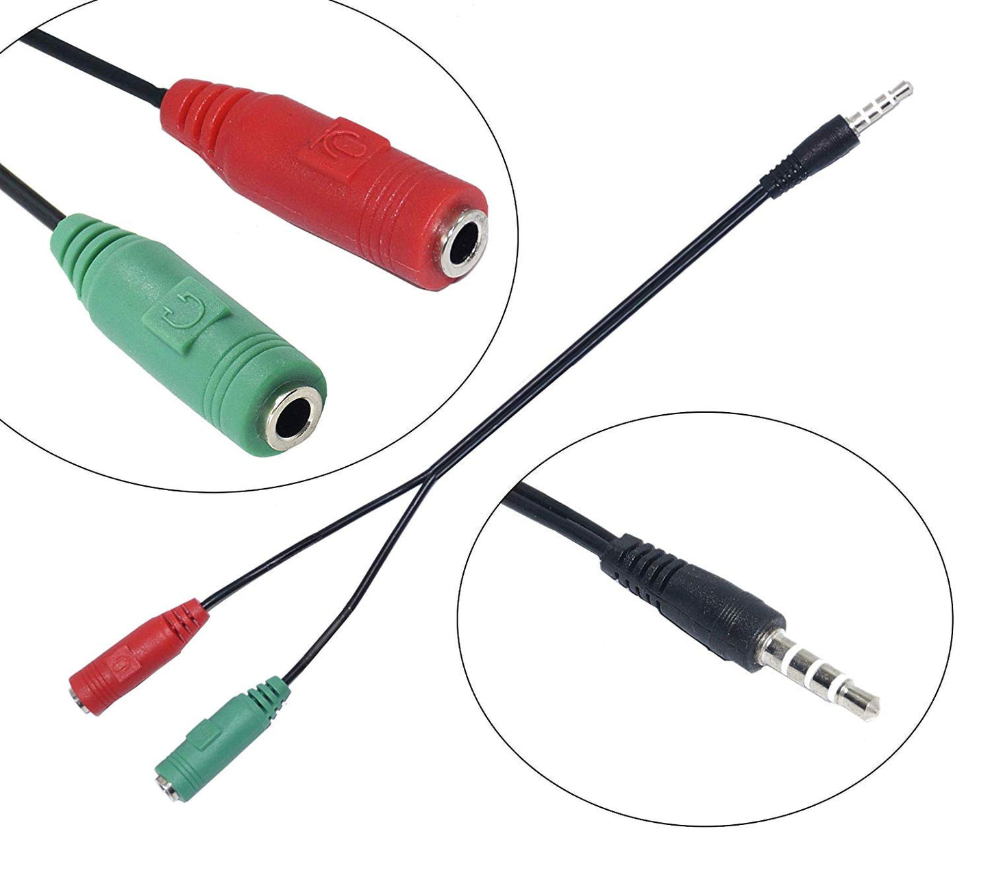 3.5mm Headphone & Mic Audio Y Splitter Cable – Dual Jack Adapter for PC/Laptop (Red/Green)