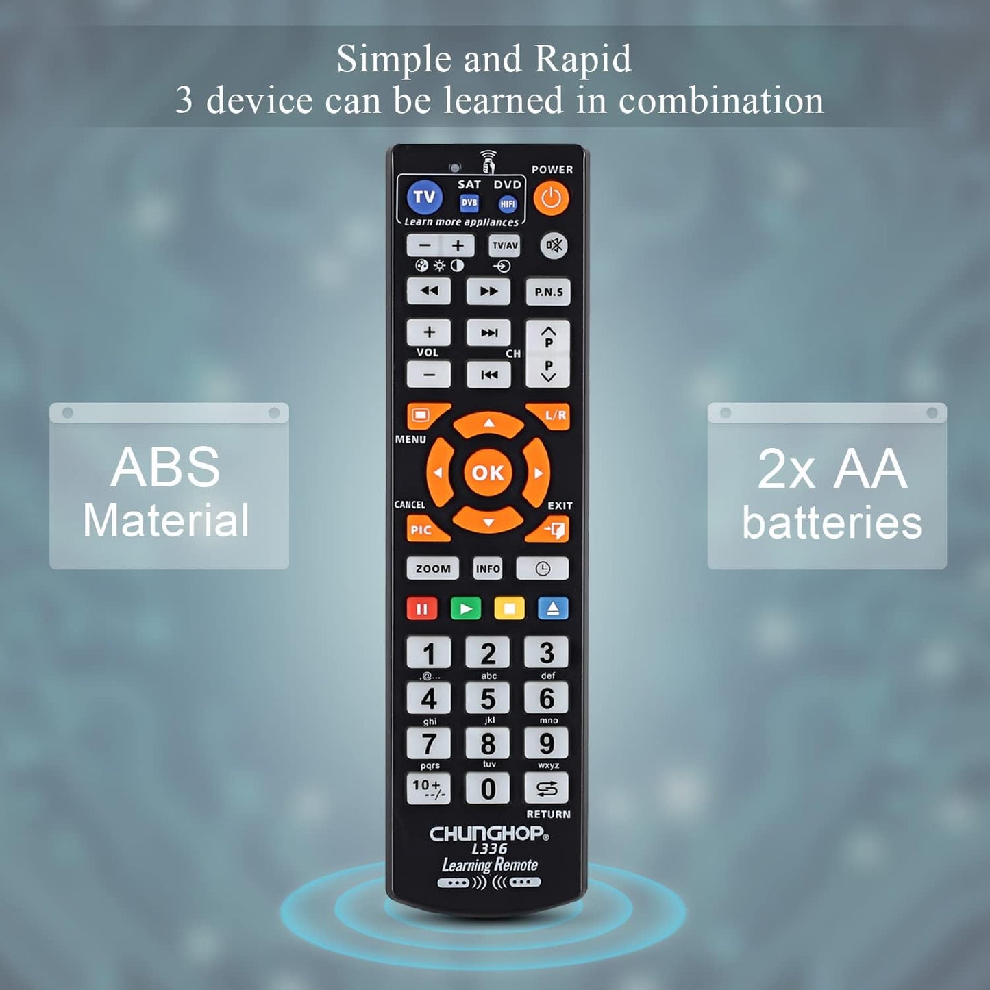 CHUNGHOP L336 Universal Learning Remote Control – Smart IR Learning Controller for TV, CBL, DVD, SAT, VCD, CD & Hi-Fi Systems