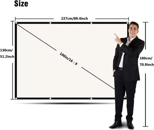 100 Inch Projector Screen 16:9 HD Projection Screen – Frameless High Brightness High Gain Grey Screen with High Contrast for Home Cinema, Office & Gaming