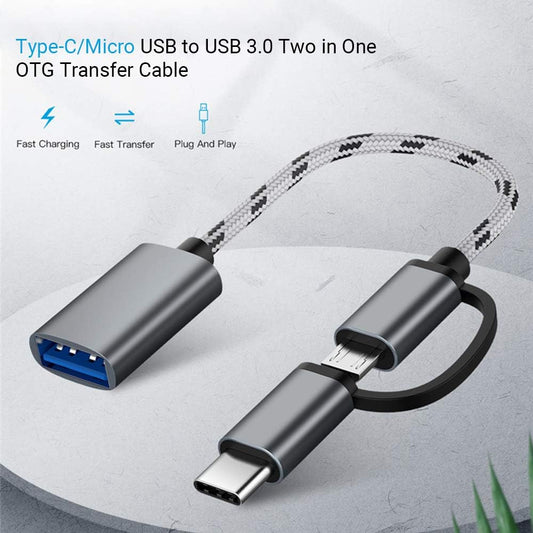 2 in 1 USB 3.0 OTG adapter Type C Micro USB to USB cable grey