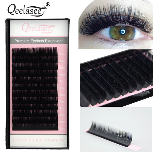 Qeelasee 0.05mm Curl D 9mm Russian Volume Mink Eyelash Extensions Soft Volume Makeup Eyelashes Premium Eye lash Extensions