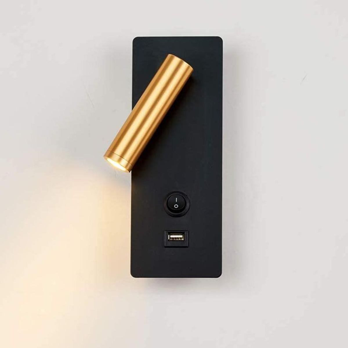 Bedside lamp Bedroom Light rotatable Wall Lighting Bed Wall Sconce Light Switch Adjustable Bedside Lamp (3W Black/Warm White)