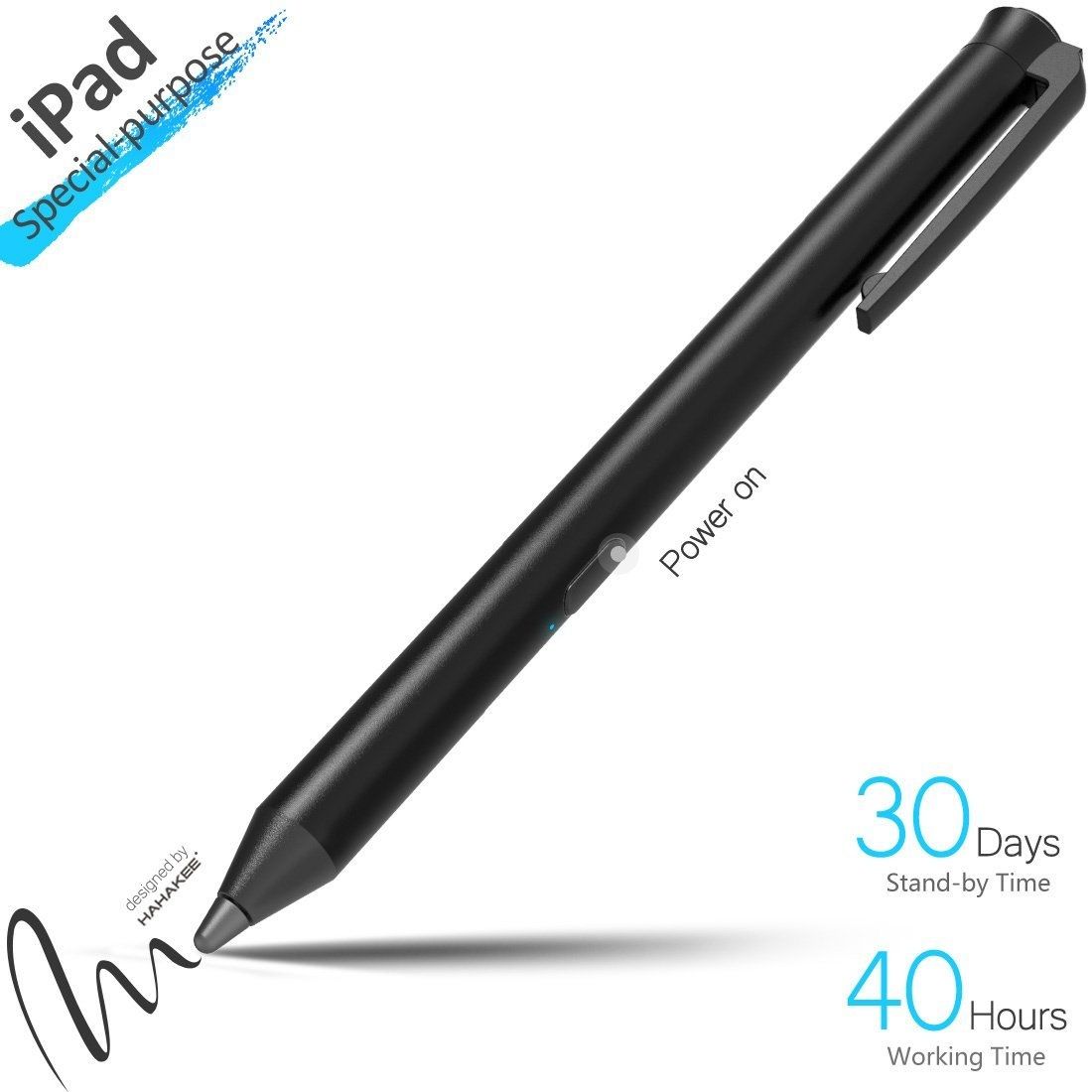 HAHAKEE iPad Stylus Pen,Rechargeable High Precision Capacitive Stylus for iPad Series,Supports 40hrs Continuous Work & 30 Days Stand-by,Passed FCC Certification