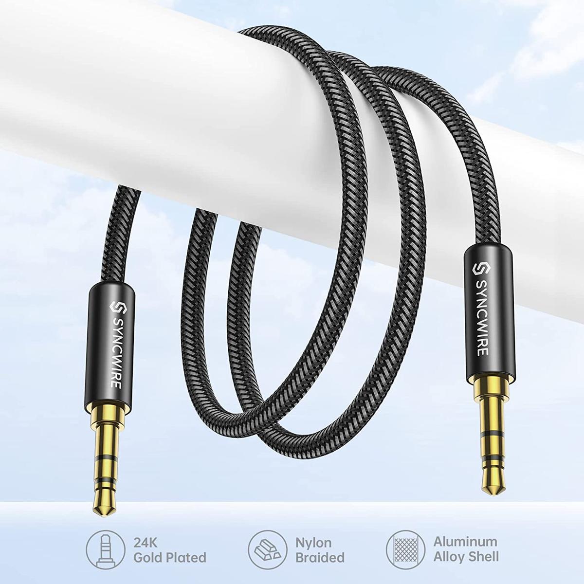 Syncwire SW-SC017 Aux Cable 3.5mm Audio Cable for Car iPhone Headphone - Nylon Braided 3.3ft (Black)