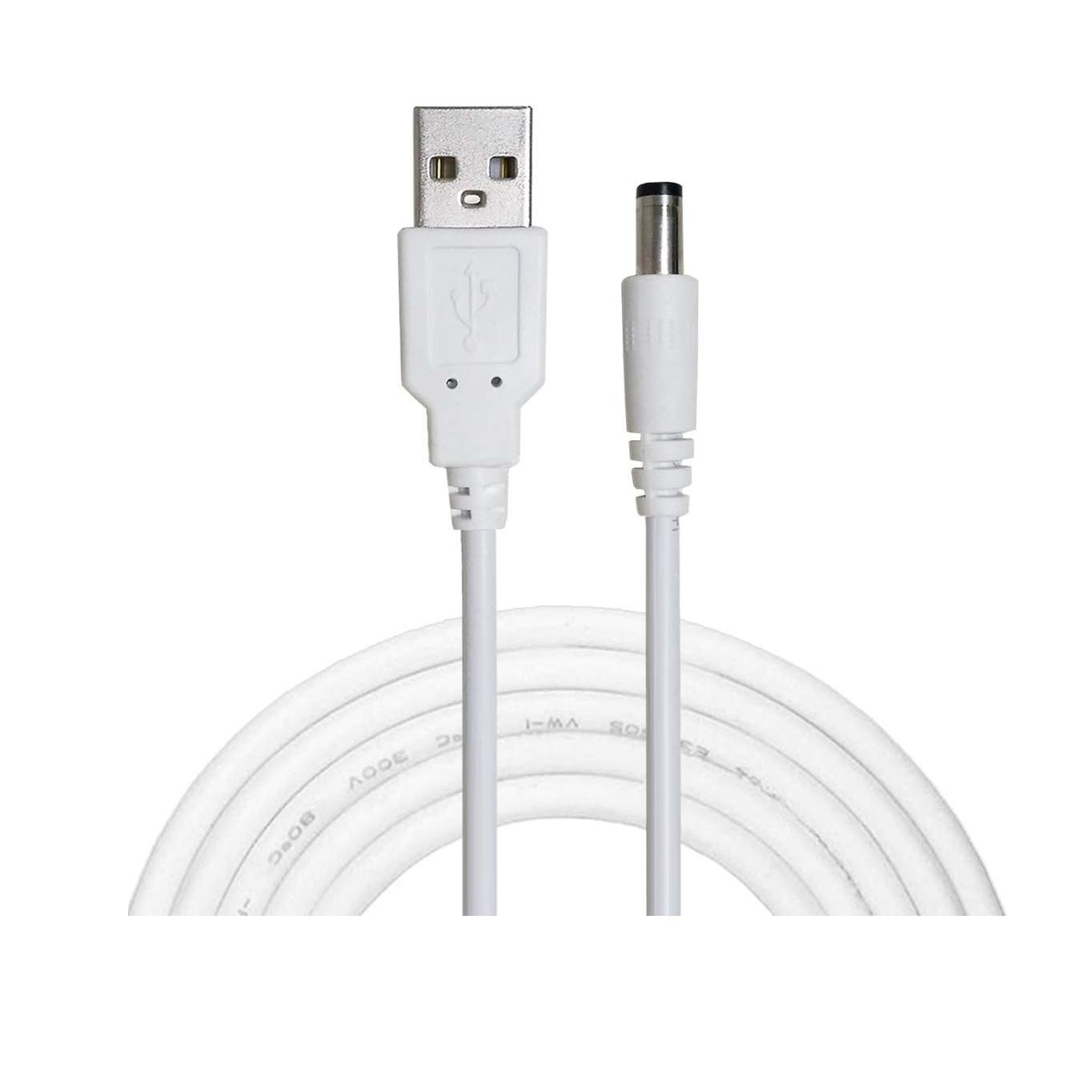 3.5 Meter USB to DC Male Power Cable 5V – USB to 5.5 x 2.1mm DC Plug Charging Converter Cable for Routers, Keyboards & Electronic Devices – White