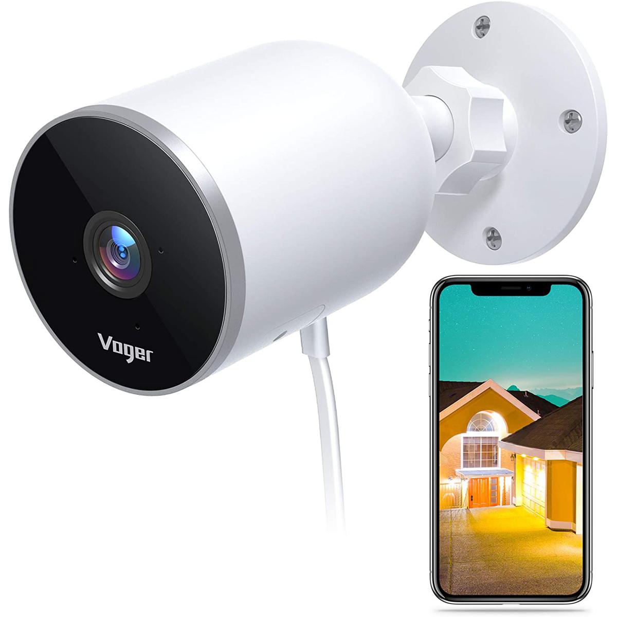 Voger Security Camera Outdoor, 1080P Wifi Home Surveillance with Motion Detection, Bulle-t Camera with 2-Way Audio, Night Vision, IP66 Support Cloud Service and Alexa ,Google Home