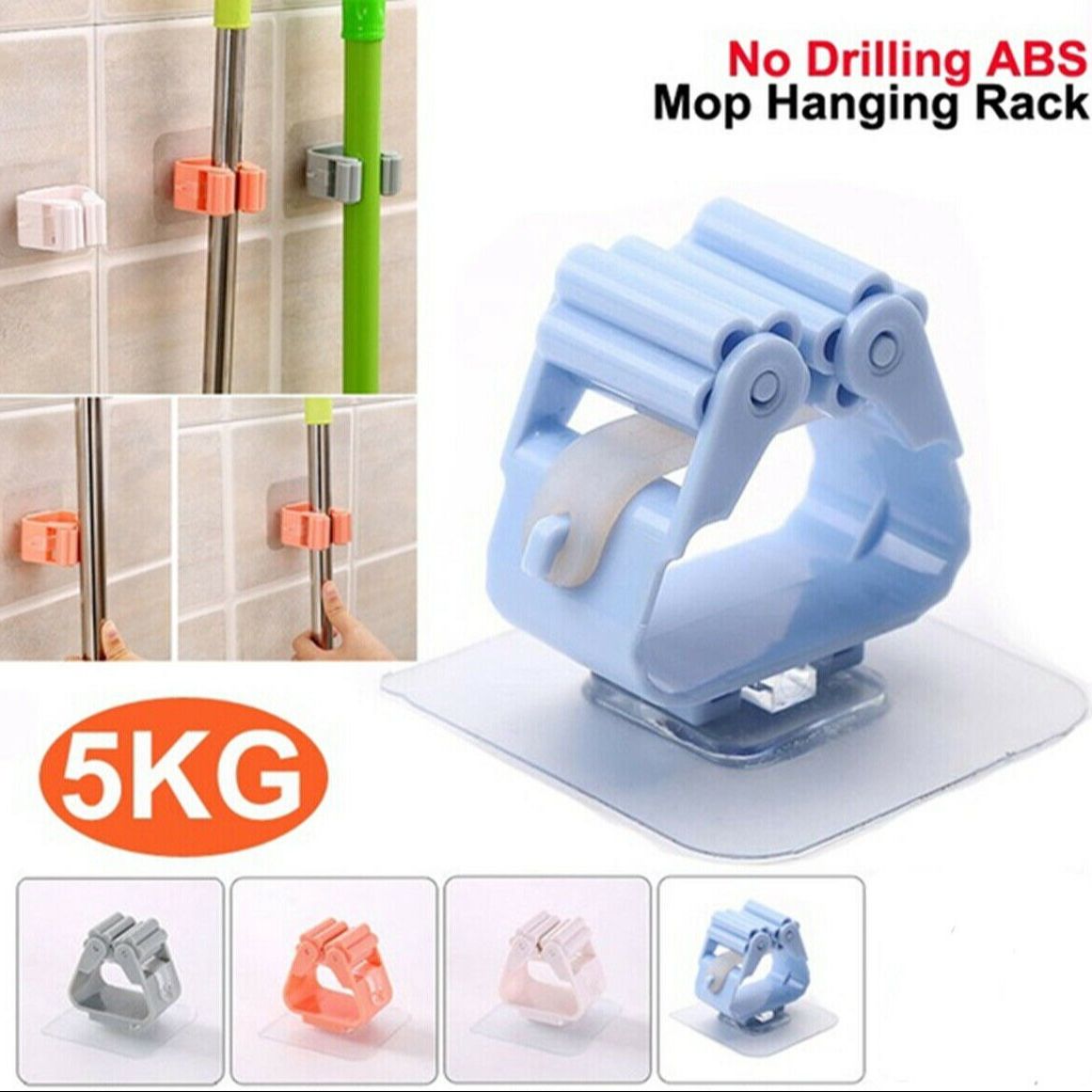 1Pcs Mop Broom Holder Wall Mounted Mop Holder Household Adhesive Storage Broom Hanger Mop Hook Racks Kitchen Bathroom Organizer
