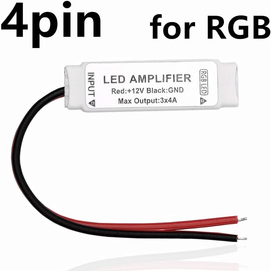 1 Pcs LED Strip Amplifier DC 5V–12V Signal Repeater Controller for RGB/RGBW/RGBCCT/RGBWW 5050/3528 LED Strip (4-Pin RGB 12V)