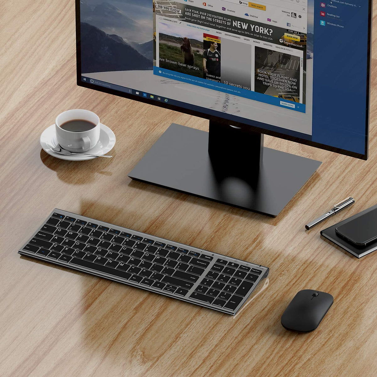 seenda Rechargeable Wireless Keyboard Mouse, Ultra Slim Low Profile USB Keyboard and Mouse Combo with Number Pad, Black and Grey