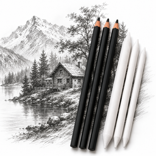 Pack of 2 – 3 Pcs Charcoal Pencils & 3 Pcs Blending Stump Set | Sketching & Shading Kit for Artists