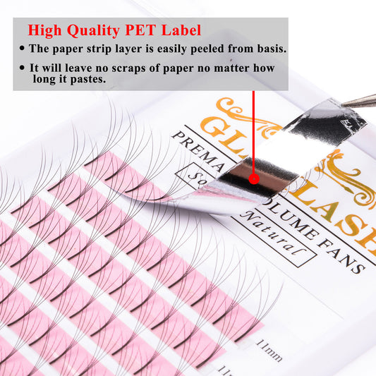 GLAMLASH 5D Curl: D Thickness: 0.07 Length: 11mm Color: Black 5D Long Stem Volume Eyelash Extensions Handmade Synthetic Lashes Premade wide Fans Box 12 lines 120 pc Extra Fine Quality