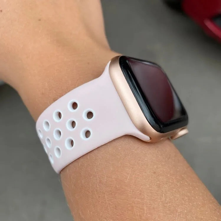 Tea Pink / White Breathable Sports Watch Band Soft Silicon Strap With Anti Lost Lock For i Watch Series 5 4 3 Smart Watch 38mm 40mm Wrist Bracelet Strap Watch Belt (watch Not Included)