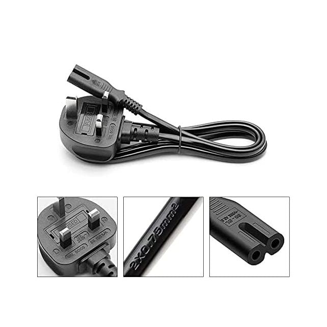 AC Power Cable – IEC C7 2‑Pin Universal UK Plug Mains Lead for PS4, Monitors, Smart TV, Printer & Computer