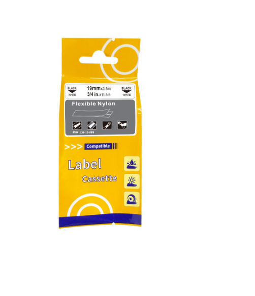 Printer White Nylon Ribbon Cartridge 19mm x 3.5m Black on White Flexible Label Tape 3/4 Inch