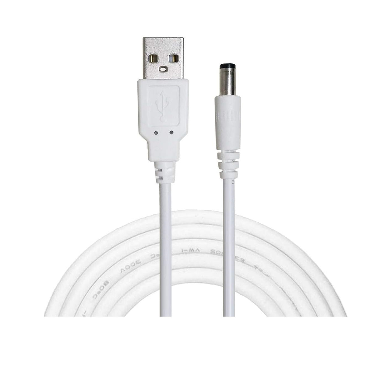 3.5 Meter USB to DC Male Power Cable 5V – USB to 5.5 x 2.1mm DC Plug Charging Converter Cable for Routers, Keyboards & Electronic Devices – White