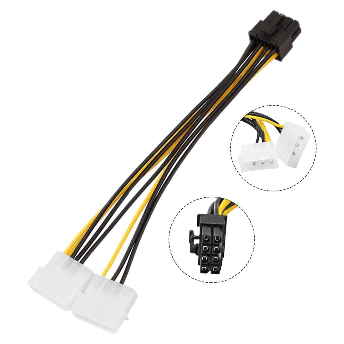 8-Pin PCI Express to Dual 4-Pin Molex LP4 Graphics Card Power Cable PCI-E ATX PSU Power Converter Adapter Cable Pack of 1