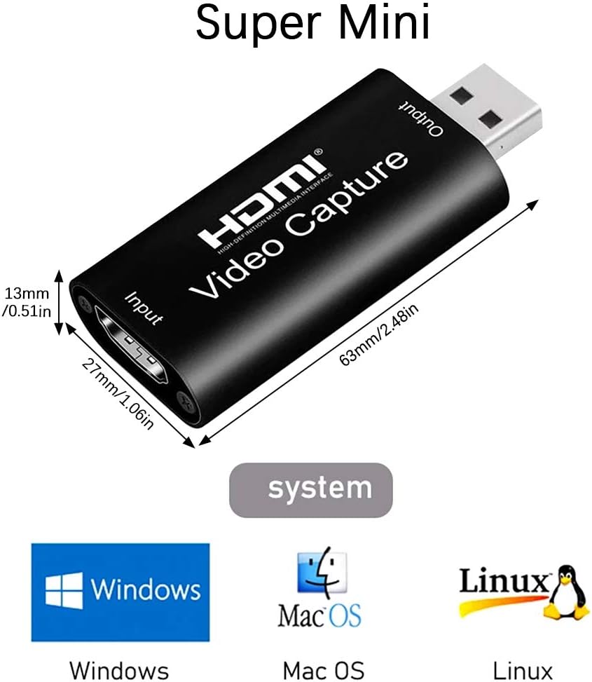 Video Recording Card Capture Card HDMI USB Adapter, 4K HDMI Capture Card HDMI Video Capture USB 2.0 1080P for Gaming, Streaming TV, Recorder Live Streaming Video for Windows Mac OS