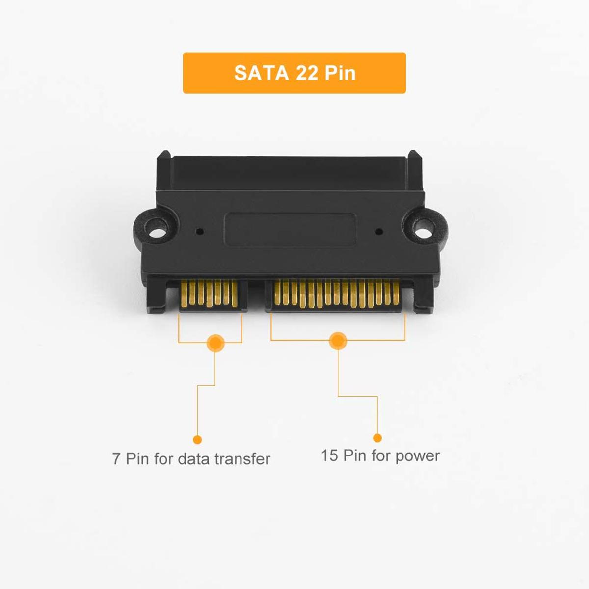CableCreation SATA 22 Pin Male to SATA 22 Pin Female Adapter, SATA 22 Pin (7+15) Male to Female Adapter for 2.5” HDD, Black (CD0237)