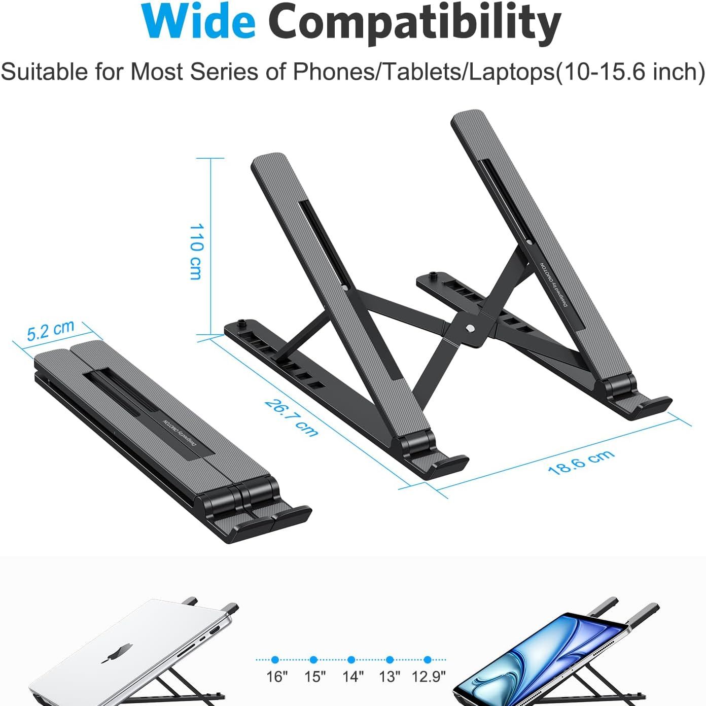 Adjustable Laptop Stand for Desk, Ergonomic 7-Level Angle Laptop Riser, Portable ABS Computer Stand Holder for 10–15.6 Inch Laptops & iPad