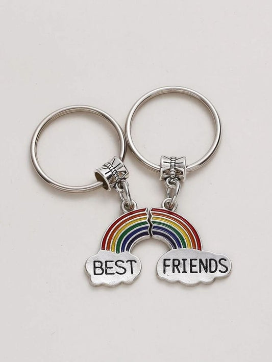 Best Friends Rainbow Charm Metal Keychain Gift 2 Piece