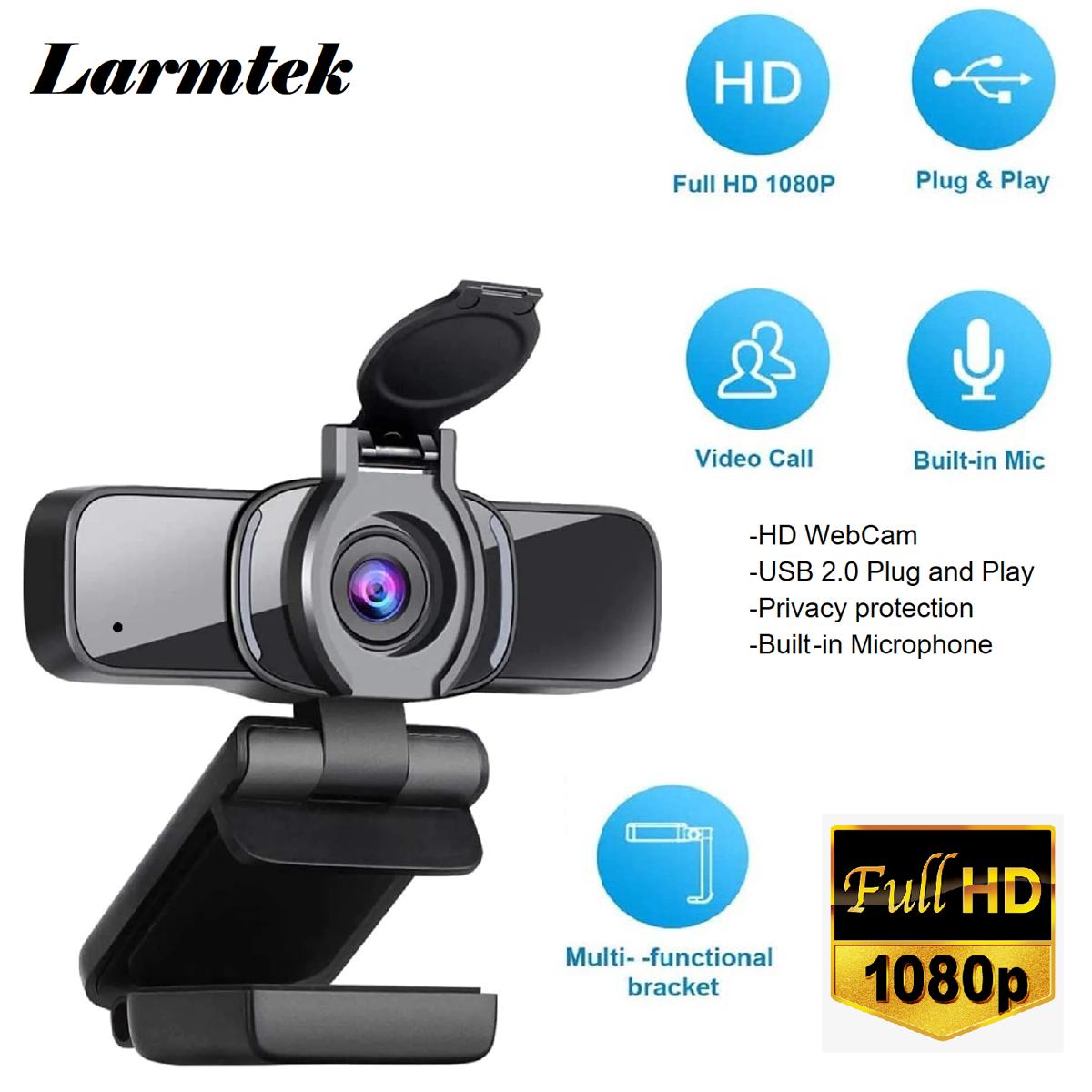 Larmtek 1080P Webcam, USB Webcam, HD Computer Camera for Skype, FaceTime, Hangouts, PC/Mac/Laptop/MacBook/Tablet with Built-in Mic and Privacy Cover, W3,US