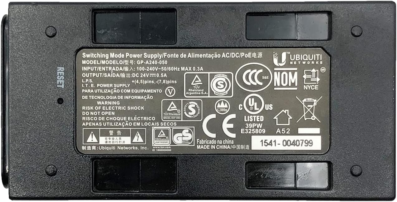 π 24V 0.5A PoE Gigabit Switching Mode Power Supply (12W) GENUINE UBIQUITI Branded Power Injector β Models: GP-A240-050 / GP-A240-050G / GP-H480-050G