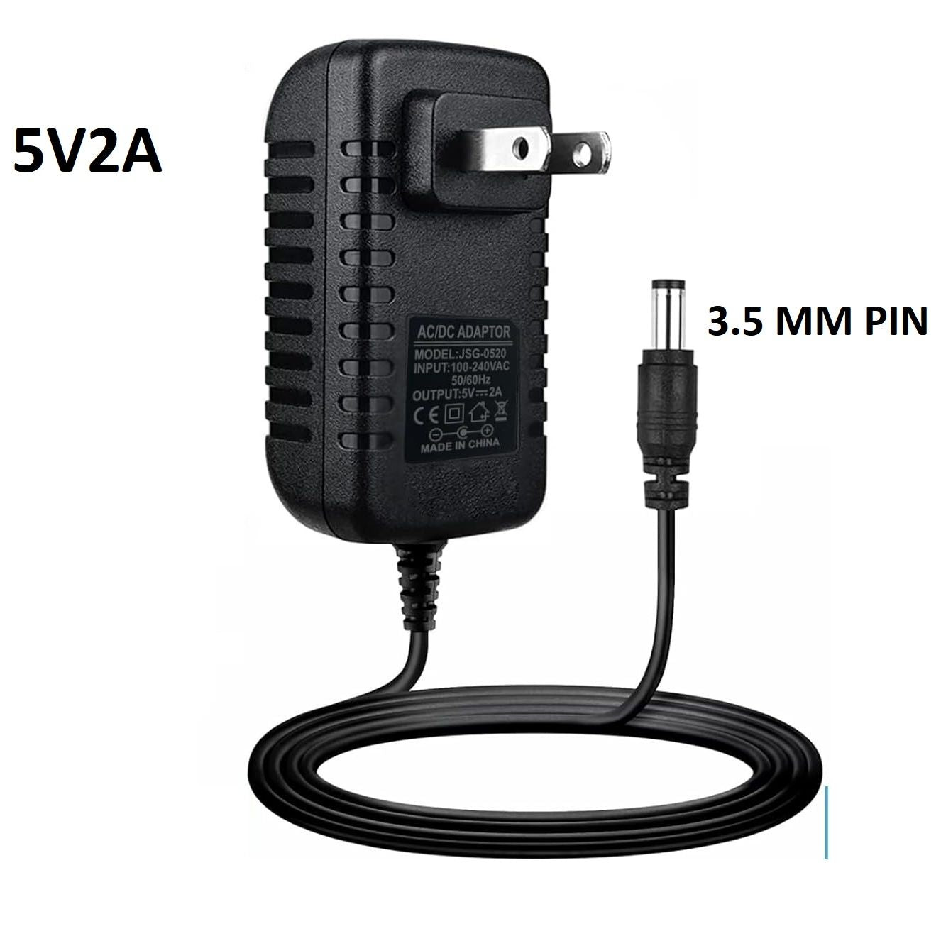 5V 2A Power Adapter, Dc 5V 3.5MM PIN Power Cord, Universal Power Adapter for Led Power Supply, CCTV Camera, BT Speaker, GPS, Webcam, Router - 2000mA Max