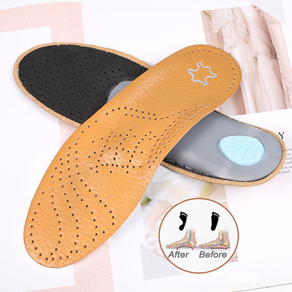 EID High quality Leather orthotic insole for Flat Feet Arch Support orthopedic shoes sole Insoles for feet men and women OX Leg