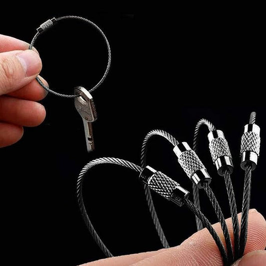5 Pcs Black Keyring,Wire Keychain, Cable Stainless Steel, Cable Key ring wire, Colored Metal Loop ,Luggage Tag Rings,Keychain