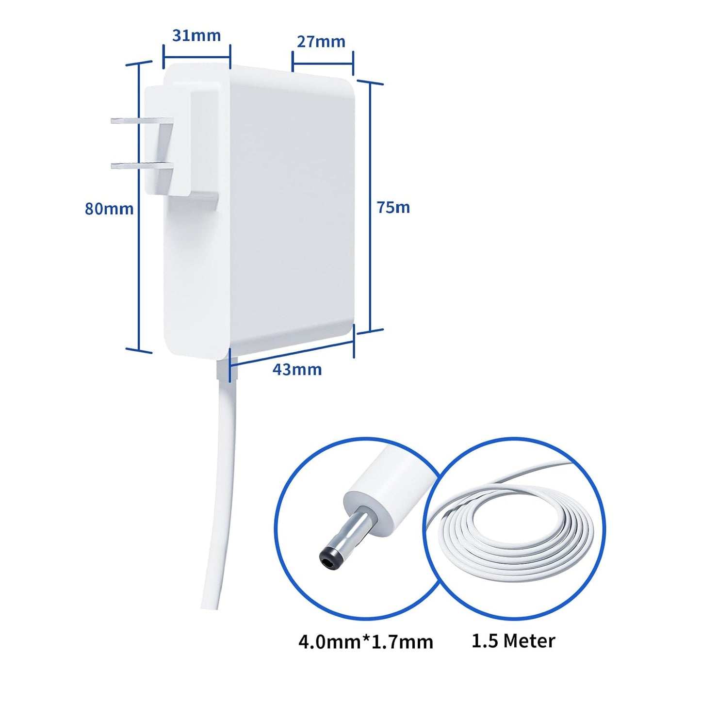 20V 1.5A Power Supply Adapter Charger – 1.5 Meter Cable, 4mm Jack Compatible with Lenovo Smart Clock & Smart Display