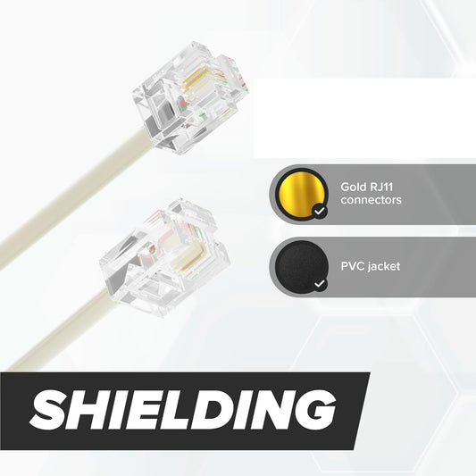 Phone Line Cord Modular Telephone Extension Cable – 2 Conductor 2 Pin 1 Line Cord for Telephone, Fax, AIO Machines – Ivory