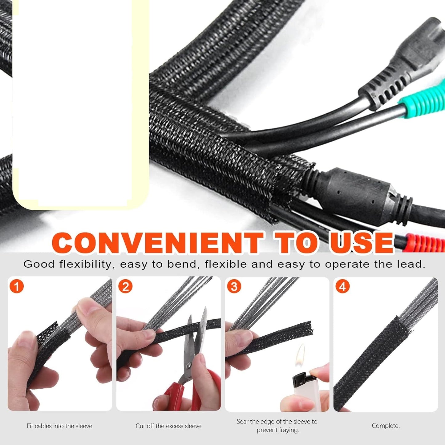 Protective Fabric Cable Sleeve for Wire Management – Expandable Braided Cord Protector for USB, Power & Computer Cables