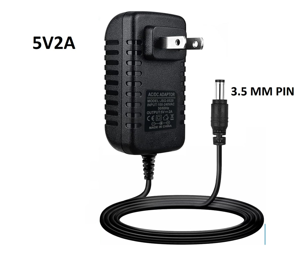 5V 2A Power Adapter, Dc 5V 3.5MM PIN Power Cord, Universal Power Adapter for Led Power Supply, CCTV Camera, BT Speaker, GPS, Webcam, Router - 2000mA Max