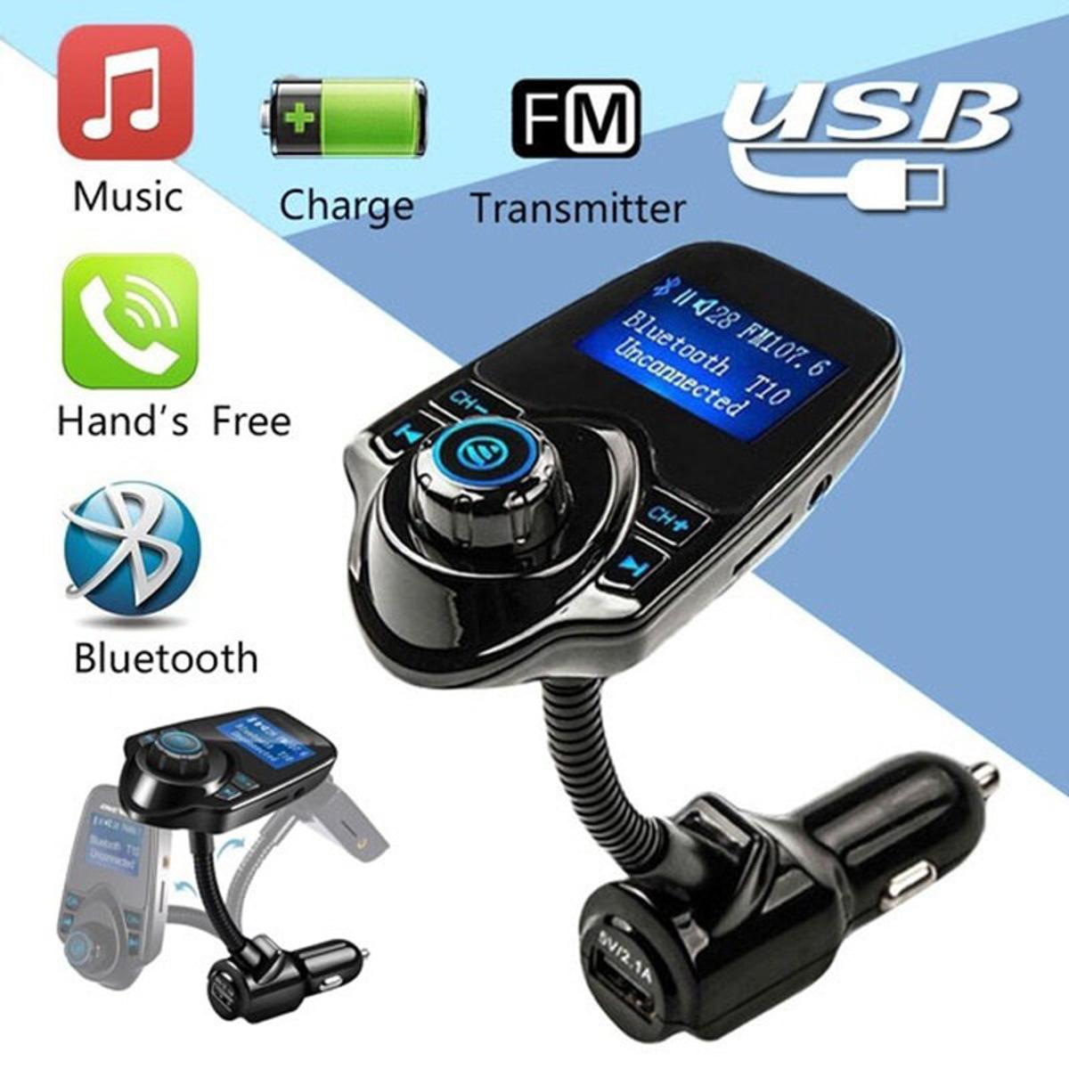 T10 Car Bluetooth Kit Handsfree Wireless Bluetooth FM Transmitter MP3 USB For Smartphone with USB Car Charger
