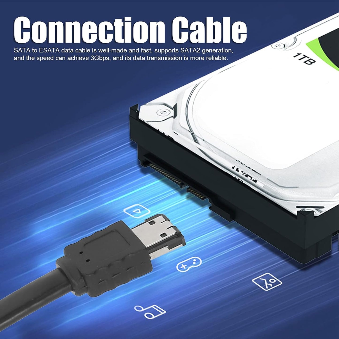 Premium Quality 1 Meter eSATA to eSATA Cable 3Gbps – Shielded External SATA 2 Data Cable for Fast & Stable Connection