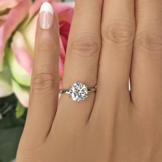 Engagement Rings for Women Sterling Silver Round Solitaire Engagement Couple Ring