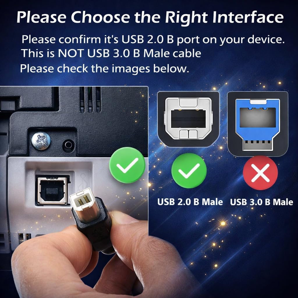 USB 2.0 Printer Cable A to B 3 Meter – High Speed 24AWG Copper Lead for Printer, Scanner & Fax | Durable USB Type A to Type B Connector (Black)