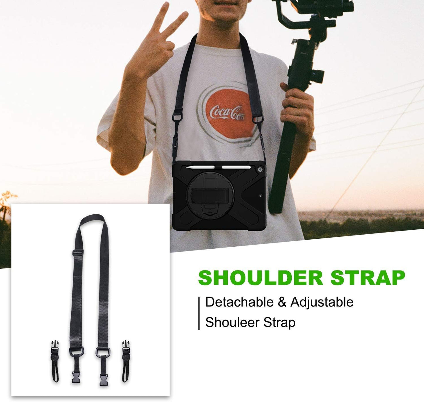 Adjustable Removable Shoulder Strap Black – Replacement Neck Lanyard for Tablet, iPad, Camera, Laptop, Binoculars & Luggage Bags | Comfortable & Durable Carry Strap