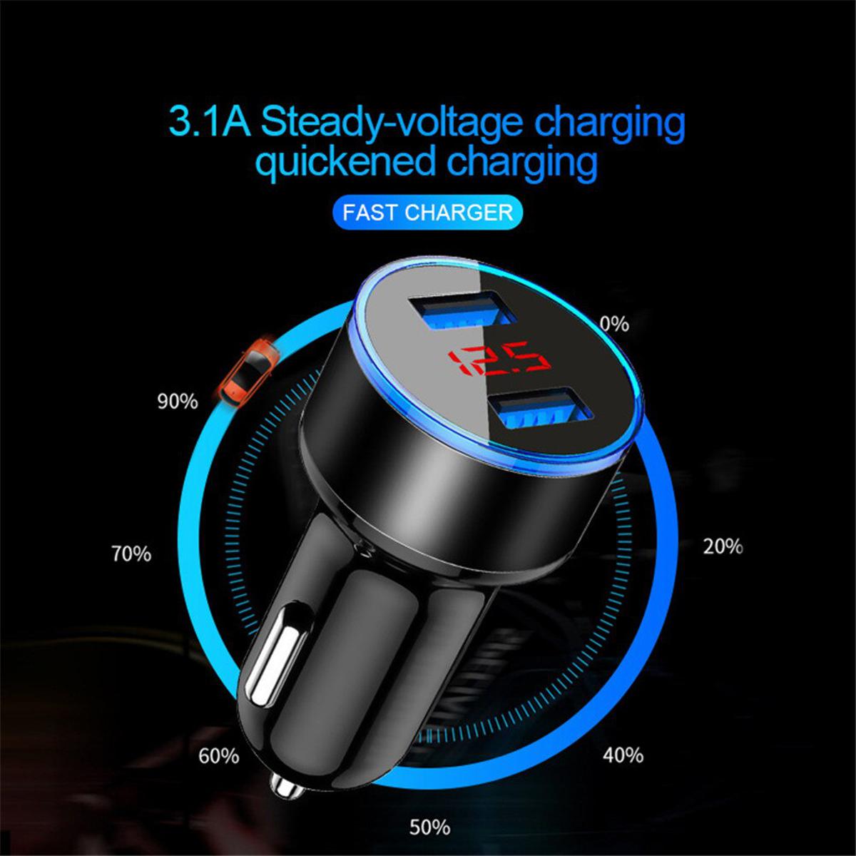 3.1A Dual USB Car Charger 2 Ports LCD Display 12V Car Socket Lighter Car Phone Charger