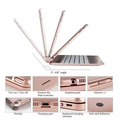 Elegant Rose Gold RGB Bluetooth Keyboard Case for i-Pad Air 2/i-Pad Pro 9.7/9.7-inch i-Pad - New