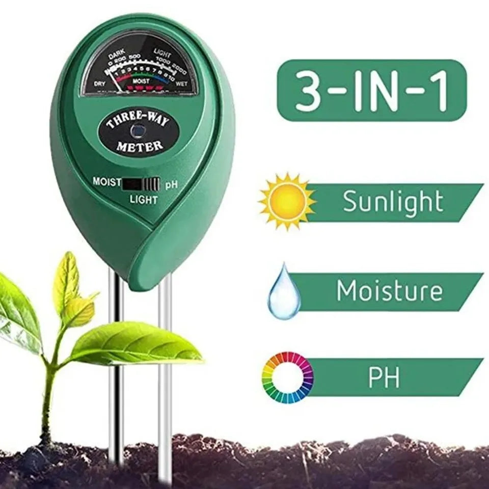 3 in 1 Soil Meter Moisture Light & pH Tester – Dual Probe Soil Monitor for Garden Plants, Lawn & Farming Tool