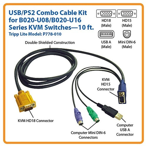USB/PS2 Combo KVM Cable 6ft – HD18 to VGA, USB & PS/2