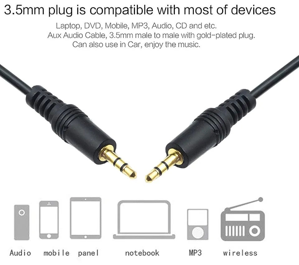 3.5mm to 3.5mm Stereo AUX Cable 1.5m Audio Jack Wire for Car Laptop PC Speaker Headphones