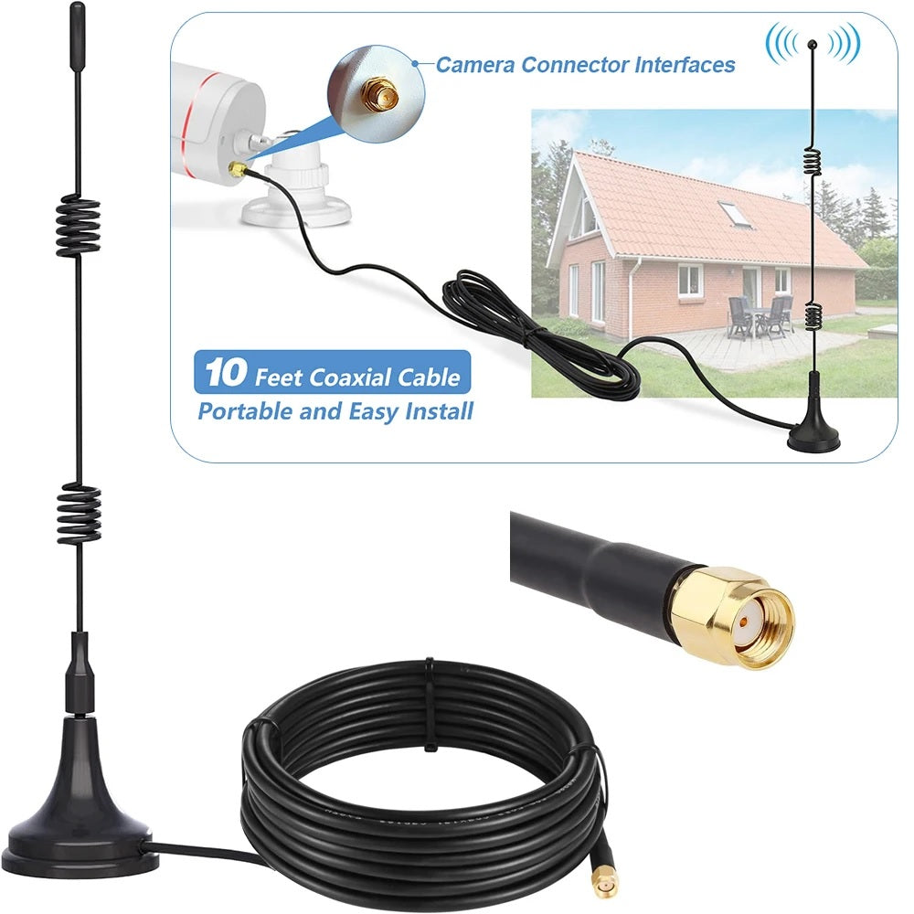 Wifi Signal Booster Antenna with RP-SMA Male Connector ,Magnetic Base 10ft Extension Cable for Wireless WIFI Range Extender
