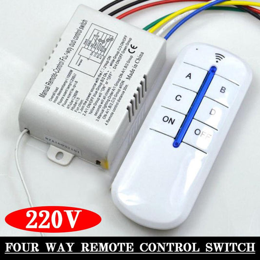 Wireless 4 Channel 220V Remote Control Switch – RF Light & Fan Controller 10A Relay with Transmitter | Home Automation Switch Kit (12V Battery Included)