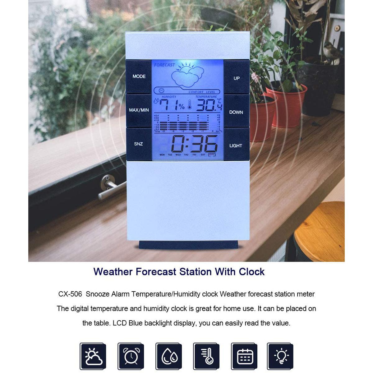 Digital LCD Thermometer Hygrometer Barometer Forecast Temperature Humidity Meter Backlight Clock Weather Station