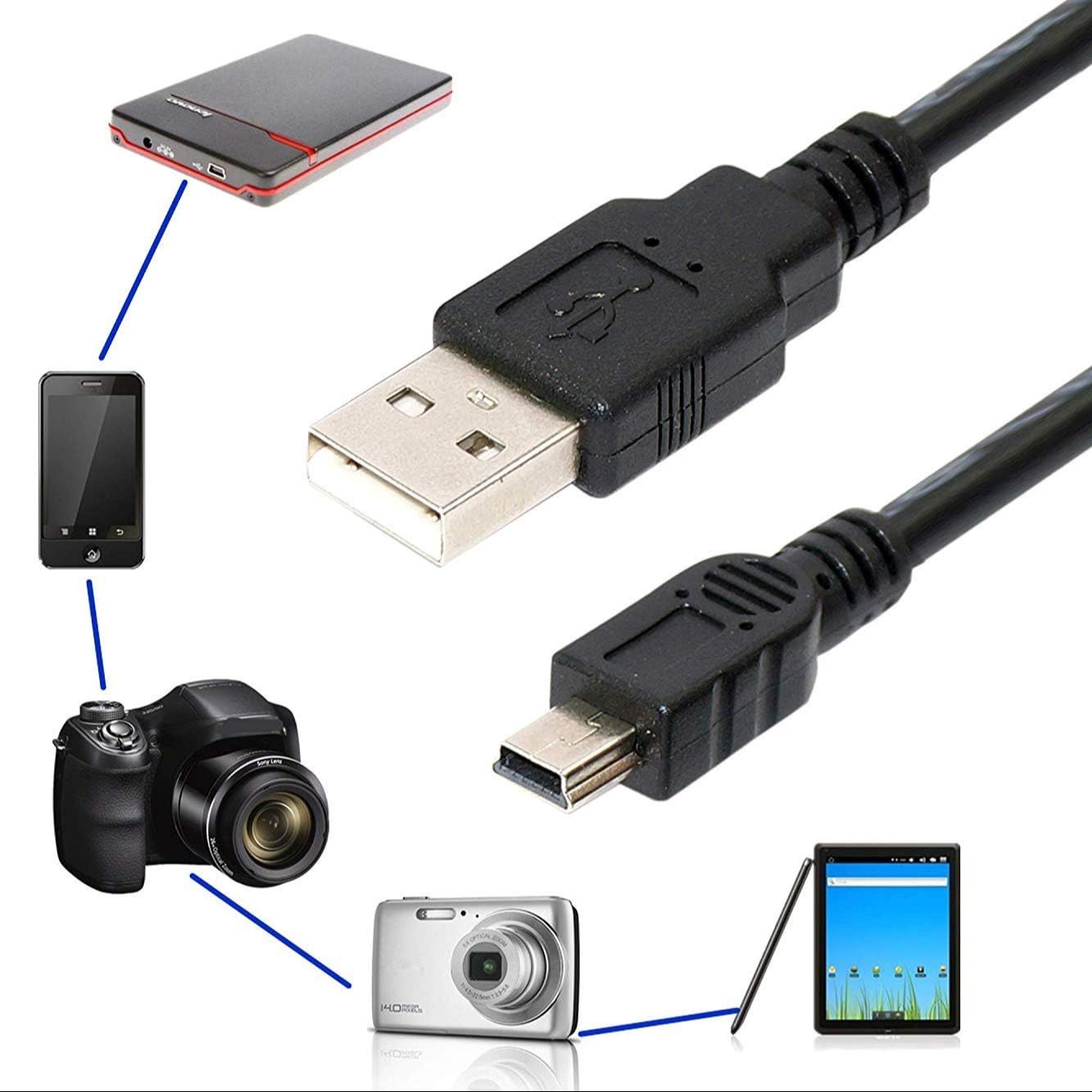 USB 2.0 Cable – A-Male to Mini-B (V3) High-Speed Data & Charging Cable for Cameras, MP3 Players, Dash Cams, GPS Devices, External Hard Disks – Durable & Reliable – Black